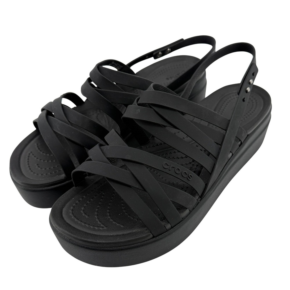 Crocs Brooklyn Strappy Low Wedge Sandal Black Women 11 Comfort Platform Y2K New